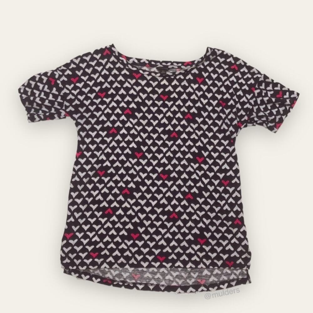Ann Taylor All-Over Lovecore Heart Print Short Sleeve Shirt XS